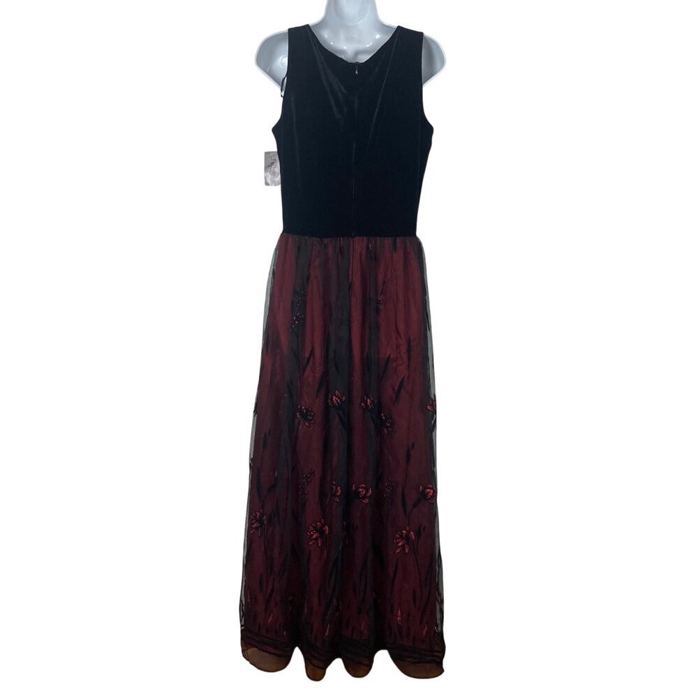Vintage Jessica Howard Maxi Dress 12 Black Velvet Top Red Skirt Witchy Goth - Picture 8 of 10